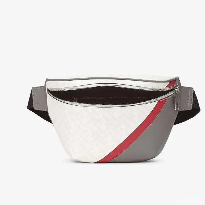 Cheap White Bag In Fendi Red FF Belt Fabric Motif 0609